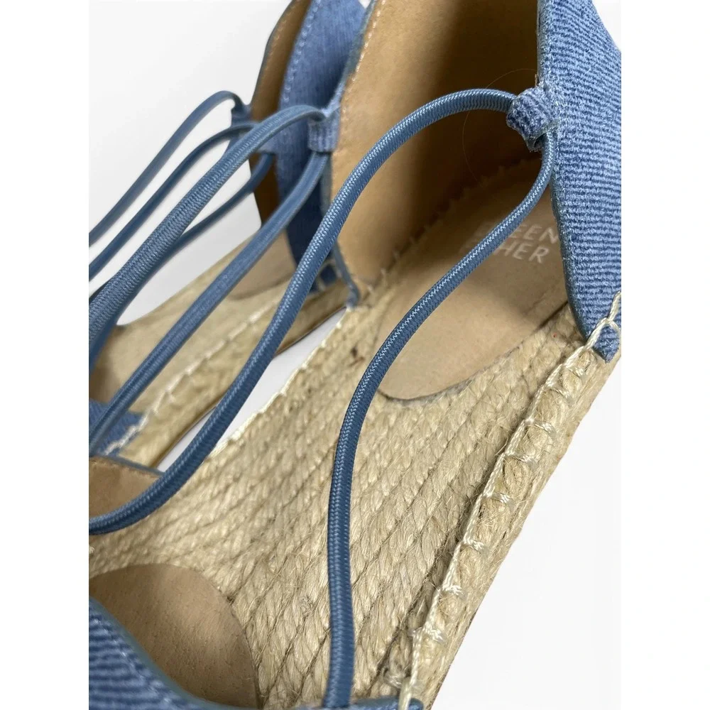 Eileen Fisher Lee Espadrille Flats Women's 8 Blue Denim Printed Leather Boho